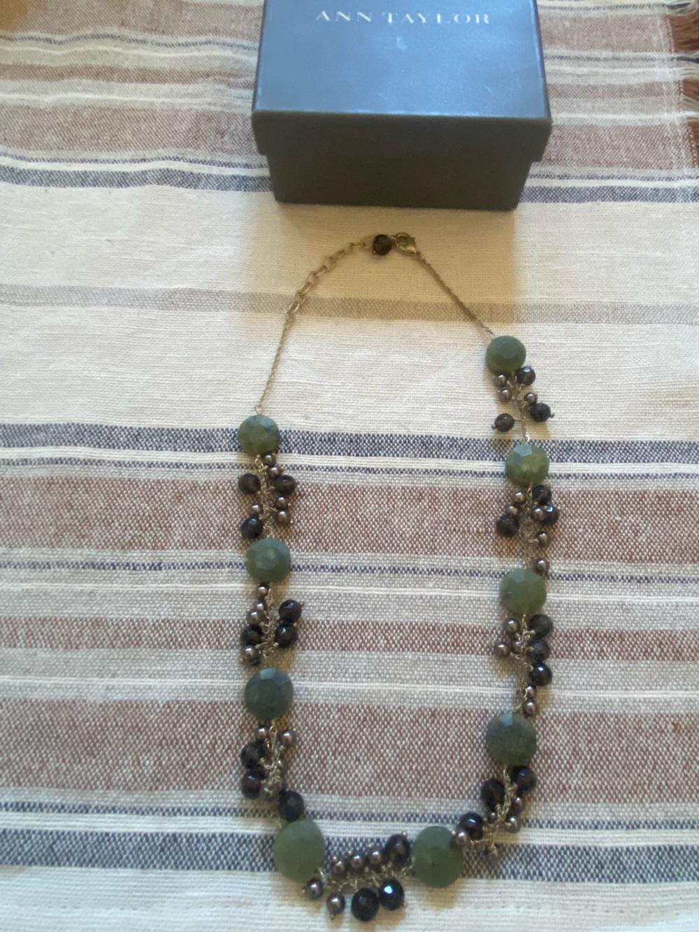 Ann Taylor Olive Green and Dark Bead Cluster Necklace
